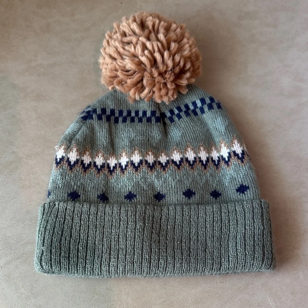 Cozy Green Knit Pom-Pom Beanie for Kids